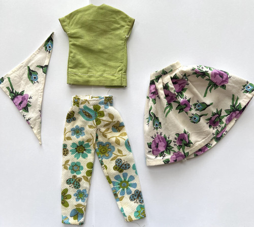 Vintage Barbie Clone Hand Made Mommy Made Lot of Floral Skirt, Pants, Shawl Top,