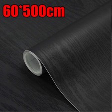 Black Wood Grain Vinyl Wrap Film Sticker Kitchen Cupboard Doors Waterproof 500cm