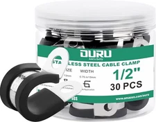 1/2-Inch Stainless Steel Rubber Coated Pipe & Wire Clamps (30Pcs, Black, 13Mm)