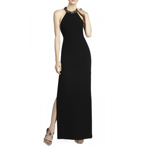 BCBG MAXAZRIA VIVIANE BEADED HALTER BLACK WHITE DRESS SIZE 12