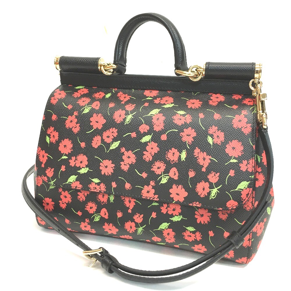 UNUSED DOLCE & GABBANA Flower Pattern Sicily 2 Way Bag Red Leather