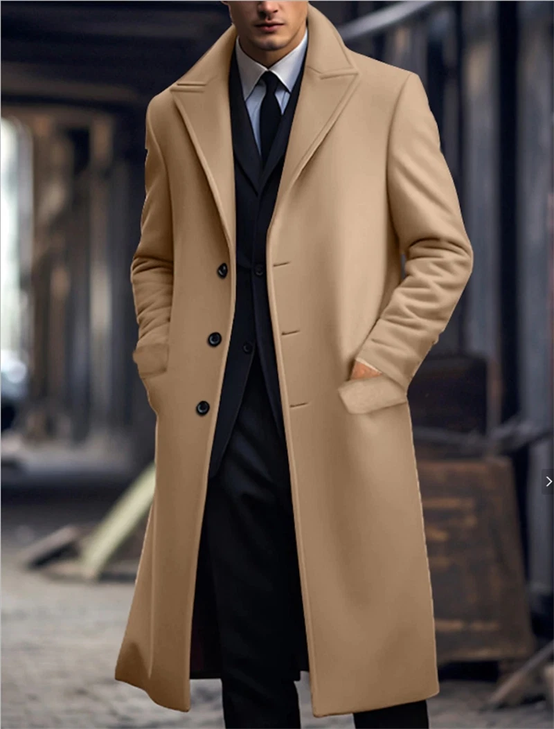 Men s Woolen Coat French Business Overcoat Winter Warm Long Top Trench Coat