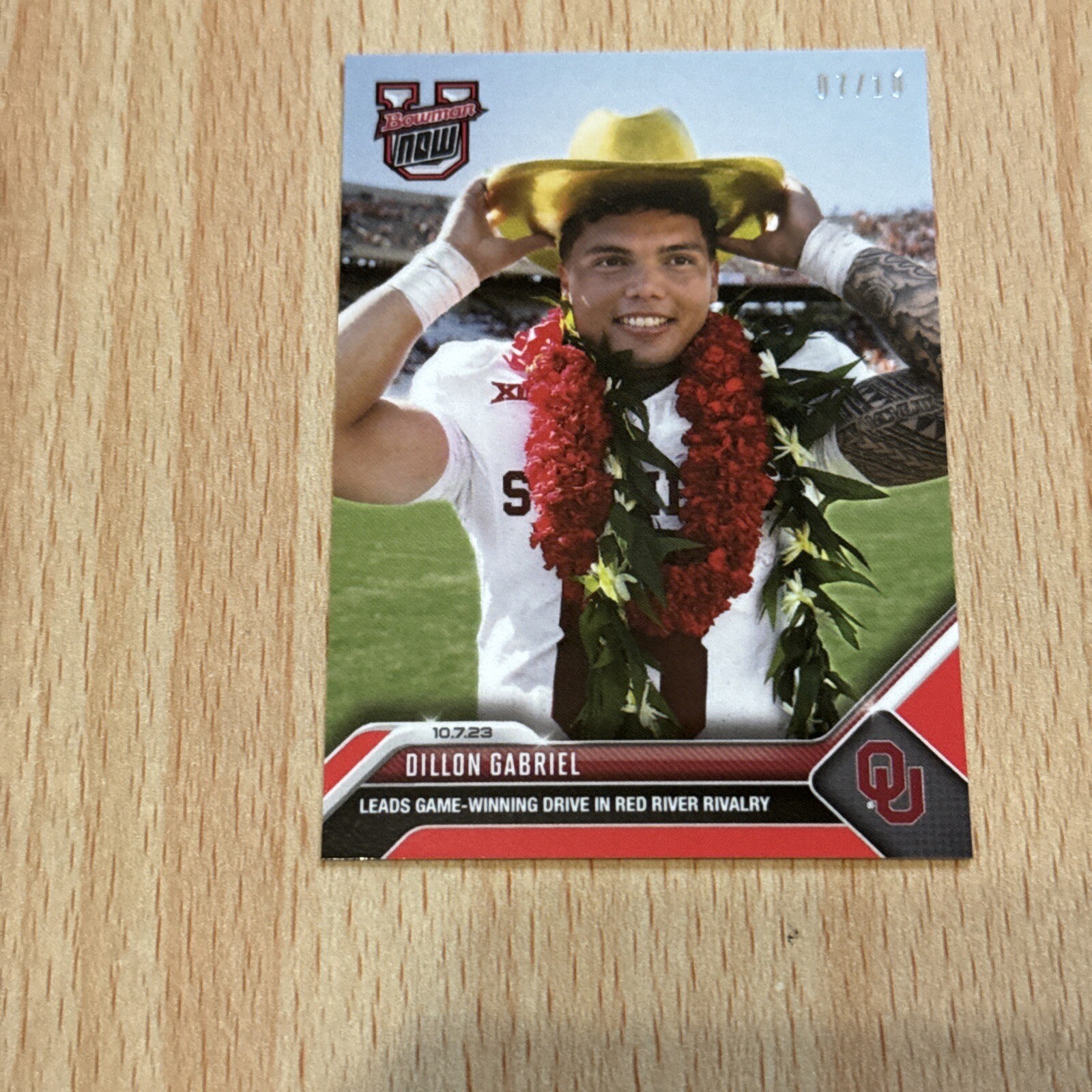 2023 NCAA BOWMAN U TOPPS NOW 12 DILLON GABRIEL OKLAHOMA PRE ROOKIE XRC RED 7/10