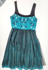 Anthropologie Niki Tlahajan Embroidered Green/Teal & Black Dress - NWOT - Size 6