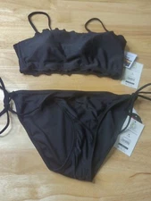 No Boundaries Black Lettuce Edge Swim Top And Bikini Bottom Medium (7-9) 2PC SET