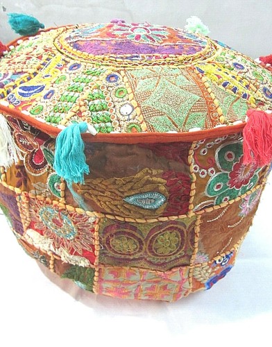 Khambadiya Floral Patchwork Round Bean Bag Pouf Ottoman Pouffe Cover Seat Stool - Picture 62 of 90