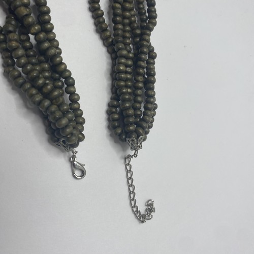 Womens Necklace Tiny Wood Beads Metal Beads Amber 6 Strands Fashion Jewelry 24” - Picture 11 of 15