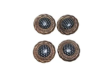 Vintage Set of 4 Ornate Button Covers Gold Tone Blue Polka Dots