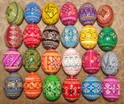 TWO DOZEN Hand Painted Wooden Ukrainian Pysanky EGGS