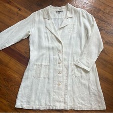Flax 100% Linen Oversized Longline Lagenlook Shirt Jacket Shacket Blazer Top L