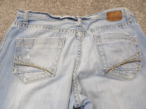 Buckle BKE Marshall Mens 38x34 Distressed Straight Leg Light Blue Denim Jeans - Picture 14 of 17