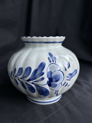 Vintage DELFT blau & weiß Knospen Vase holländische Windmühle Blumen handbemalt Holland 