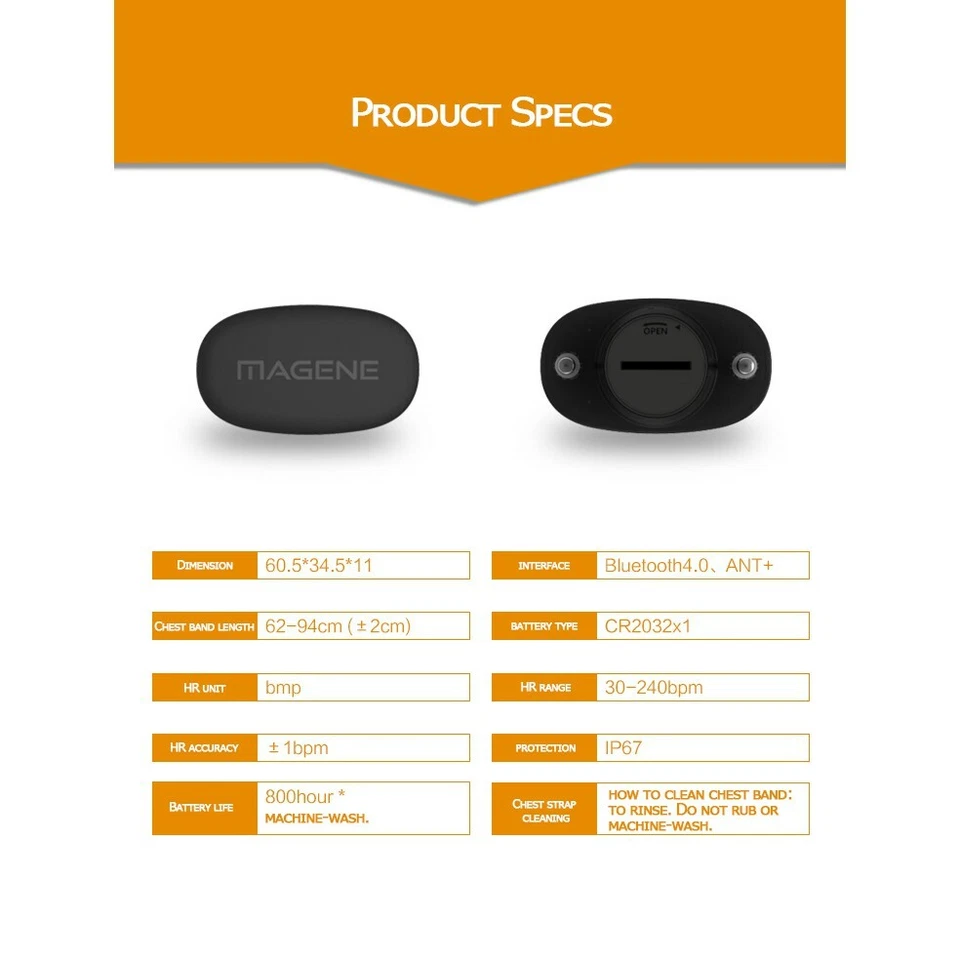 Magene Bluetooth 4.0 Ciclismo Correr Monitor de Ritmo Cardíaco Pecho Cinturón Correa MHR10 Foto 2 de 3