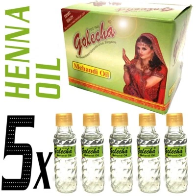 GOLECHA 5 Fläsch­chen Mehandi Oil - Henna Öl zur Verstärkung von Hennabemalungen - 30 ml