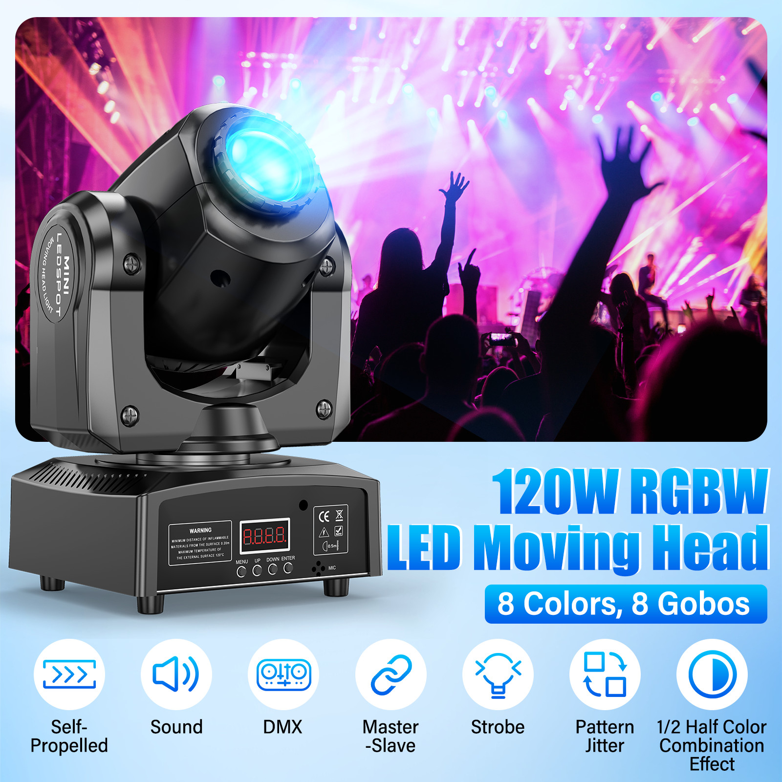 120W LED 8GOBO Moving Head Light RGBW Beam Stage DMX Spot Lighting DJ Disco Xmas