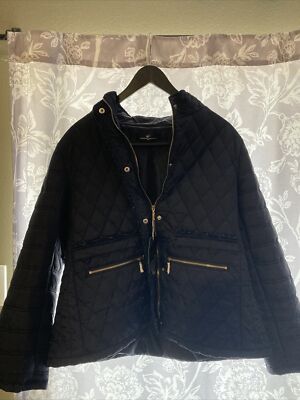 Women's Large Winter Down Jacket Ultralight Navy Blue Quilted Collar Size 52 Zip
