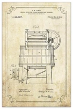 Vintage Washing Machine Patent Art Print 11x17 Service Laundry Room Wall Decor