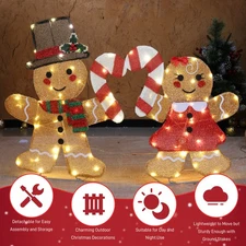 Christmas Gingerbread Man and Candy for Outdoor Holiday Decor with LED Lights