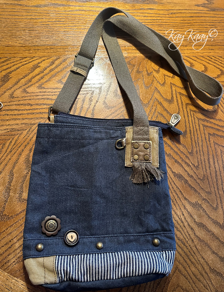 CHALA Patch Button Tassel Denim Canvas Crossbody … - image 1