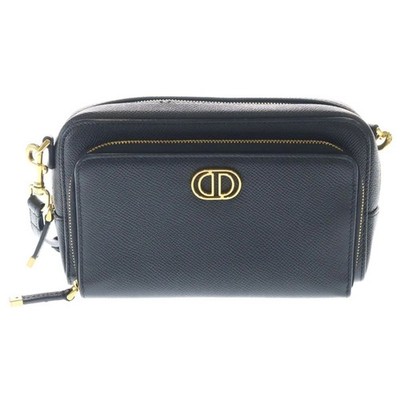 DIOR Caro Double Pouch CD Logo Leather Gold Hardware Shoulder Bag Black Used b06