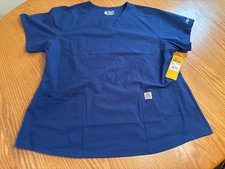NWT Carhartt Force Women's Modern Fit 5-Pocket V Neck Scrub Top Blue XL