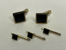 Vintage Gold Tone  Black SWANK Cufflinks  Tuxedo Studs Set