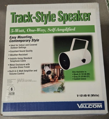 Valcom 5-Watt One-Way Self-Amplified Track Speaker V-1014B-W (White) New Sealed