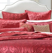 Hotel Collection "Ornate Scroll" Euro Pillow Sham, Red, Embellished, New!