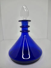 Vintage MCM Blenko Glass 8611 Decanter In Sapphire W/crystal Stopper