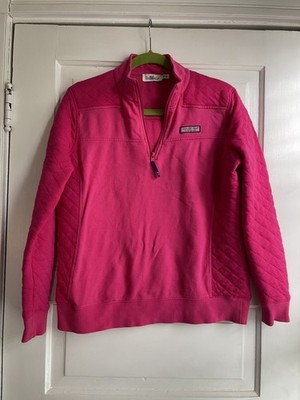 Vineyard Vines Women's Bright Pink Quilted Shoulder Shep Shirt Quarter-Zip Sz M