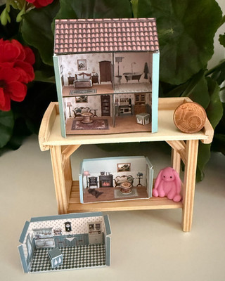 Puppenhaus 1:12 # Printies/Bastelbogen: Karton-Puppenstube DIY / 5 Varianten