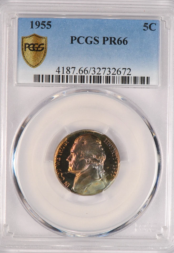 1955 TONED Jefferson Nickel Proof PCGS PR66 PF 66 Toning Coin 5C - Image 4 of 4