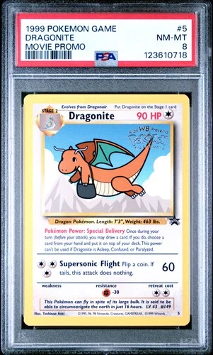 1999 POKEMON GAME MOVIE PROMO #5 DRAGONITE PSA 8