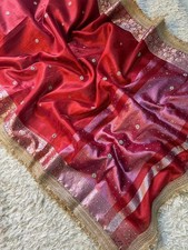PREMIUM BANARASI RED TISSUE SILK SAREE WITH STONE WORK DESIGNER LACE BORDER