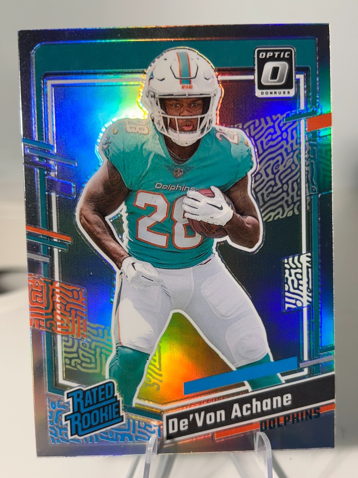 2023 Panini Donruss Optic Preview De'von Achane Rated Rookie Holo #365 Dolphins