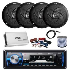 Pyle Marine Bluetooth Receiver, Amp w/Kit, 4x 8'' 320W Speakers, Wire, Antenna