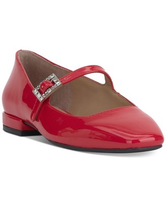 On 34th Women's Saadet Rhinestone-Buckle Mary Jane Flats, Red Patent, 6M/36.5EU