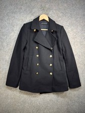 Zara Jacket Womens Size M Black Wool Blend Double Breasted Coat  Gold Buttoned