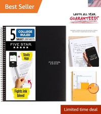 5 Subject Spiral Notebook with Study App   Durable  Water Resistant, 200 Sheets