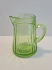 Vintage Ribbed Small Uranium Glass Pitcher Green Depression Glass 4.5"
