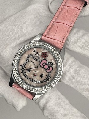 Hello Kitty Watch with Rhinestones and Leather Band Pink  display picture 3