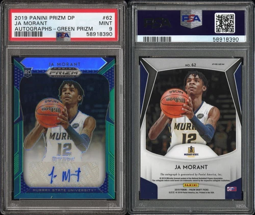 JA MORANT RC 2019 PANINI PRIZM DRAFT PICKS AUTOGRAPHS  GREEN PRIZM PSA 9 POP 1