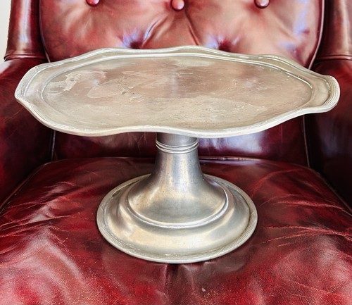 Vintage ITALY 95 Pewter Cake Stand Pedestal Plate Neiman Marcus Harrogate House - Picture 1 of 7
