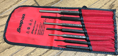   Snap On Tools USA Pin Punch Set Lot Straight Roll Red Storage Pouch 7pc