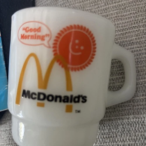 McDonald's Milk Glass Vintage Coffee Mug Good Morning Anchor Hocking Fire King