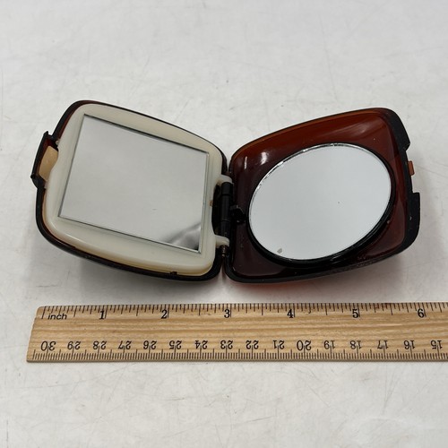 Vintage Plastic Mirror Compact Brown *LIGHT NOT WORKING* Hong Kong - Picture 4 of 11