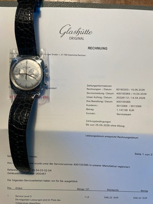 Glashütte Original Sixties Square Chrono, Revision 5/26, Garantie, Full Set