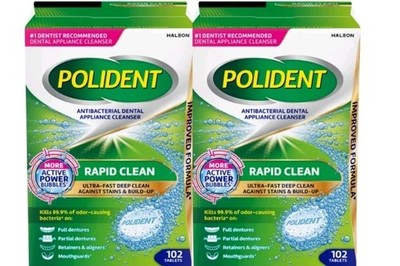 2x Polident Rapid Clean Dental Appliance Cleanser Tablets, 102 ct (204 total)