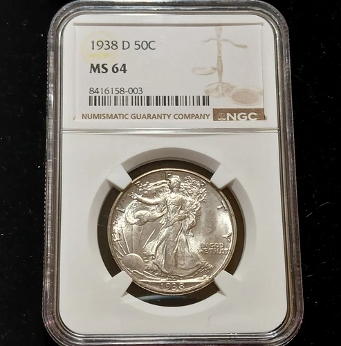 1938-D 50C Walking Liberty Half Dollar NGC MS-64 - Excellent Eye Appeal!