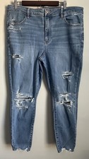 New American Eagle Next Level Stretch Women  s Blue Distress Skinny Jeans 18S 34W